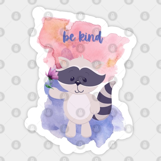 Be Kind Cute Racoon Watercolor Illustration Sticker by AdrianaHolmesArt